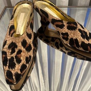 Silk Satin Leopard Print Mules. Brand New. Size 7.5. Made in Italy